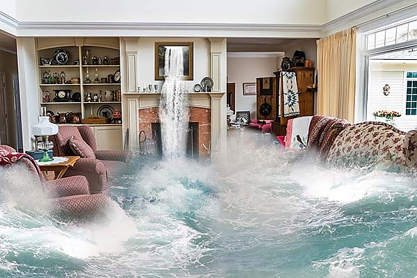 a flooded living room