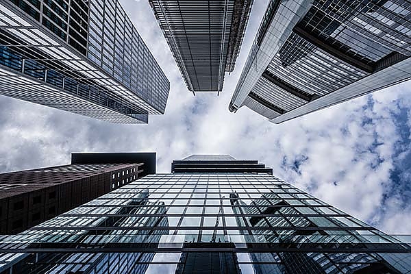 several reflective skyscrapers